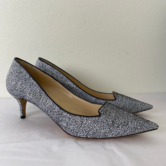 Jimmy Choo Allure Woven Raffia Pump Size 40.5 or 10.5 Black White Heels Luxury - Picture 12 of 12